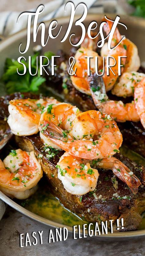 Essen, Steak Shrimp Dinner, Surf N Turf Recipes, Jumbo Shrimp Recipes, Lobster Dishes, Steak And Shrimp, Shrimp Dinner, Surf And Turf, Steak And Seafood