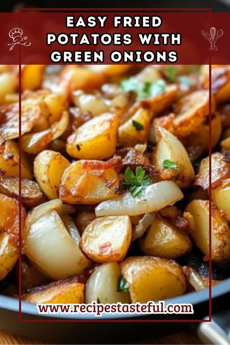 These Easy Fried Potatoes with Green Onions are a delicious and quick side dish. Crispy on the outside and fluffy on the inside, they are perfect for breakfast, lunch, or dinner. Easy Fried Potatoes, Pan Fried Potatoes And Onions, Fried Potatoes And Onions, Golden Potatoes, Potatoes And Onions, Quick Side Dishes, Breakfast Potatoes, How To Cook Potatoes, Quick Weeknight Meals