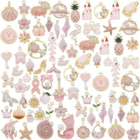 Nail Embellishments, Bait Shop, Pink Theme, Charms For Jewelry Making, Jewelry Making Necklace, Pink Themes, Cute Necklace, Moon Star, Enamel Charms