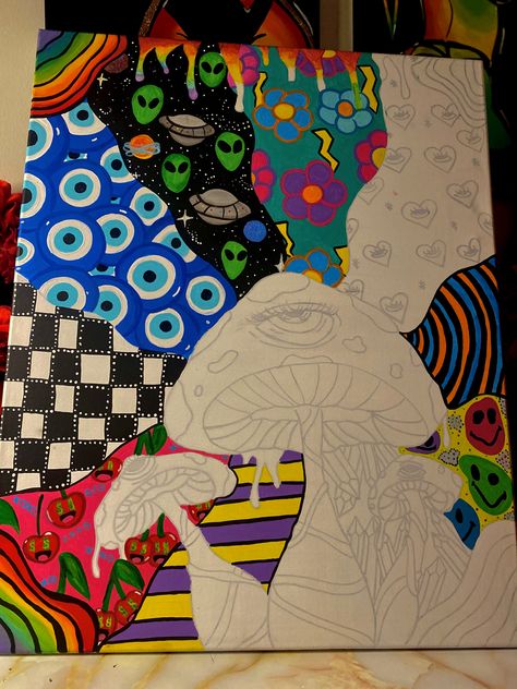 What To Draw With Paint Markers, Things To Draw Trippy, Painting Inspo Trippy, Funky Art Painting Inspiration, Painting Ideas Patterns, Pattern Painting Ideas, Drawing For Room Decor, Trippy Art Ideas Easy, Trippy Painting Ideas Creative Simple