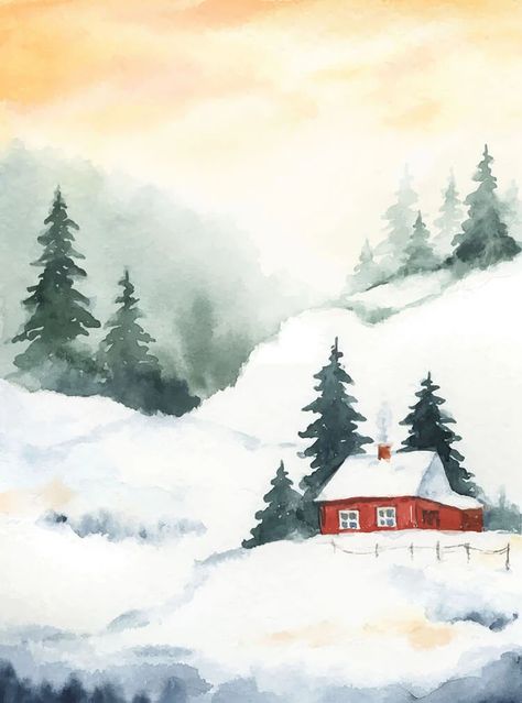 Painting Landscape Ideas, Uk Landscape, Watercolor Painting Ideas, Watercolor Paintings For Sale, Flowers And Animals, Beautiful Dawn, Watercolor Scenery, Winter Landscapes, Christmas Landscape