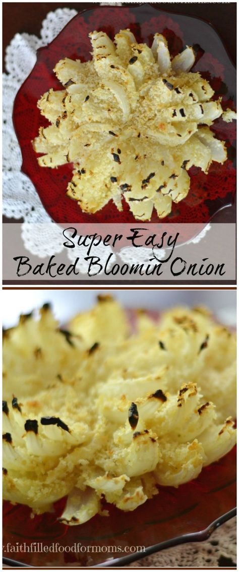 Easy and Healthy Baked Bloomin Onion! A great appetizer that can even be prepared ahead of time! It is delicious! #appetizers #snackattack #sidedish Fun Easy Appetizers, Party Appetizers Easy Cheap, Sandwiches Vegetarian, Baked Blooming Onion, Blooming Onions, Blooming Onion Recipes, Appetizer Easy, Bloomin Onion, Blooming Onion