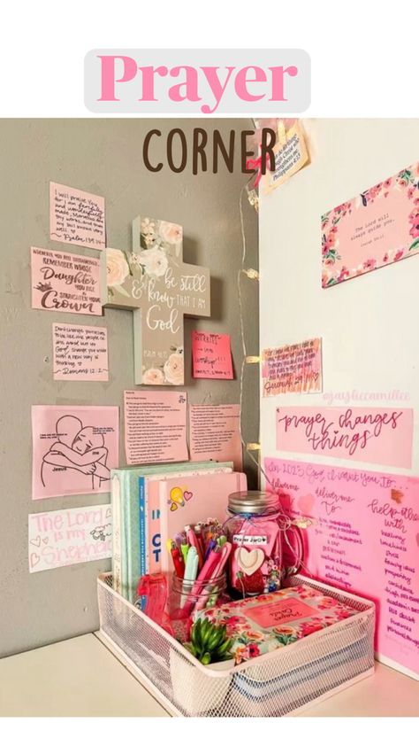 A great idea for a prayer corner!! Time to spend your time with God and create a better relationship. Grow communication with the lord . Diy Prayer Board, Prayer Vision Board, Prayer Room Ideas, Time With God, Prayer Closet, Better Relationship, Prayer Corner, Bible Journal Notes, Bible Study Plans