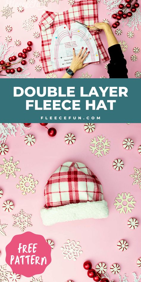 Winter Hat Sewing Pattern, Fleece Sewing, Fleece Hat Pattern, Fleece Sewing Projects, Fleece Crafts, Fur Mittens, Hat Sewing Pattern, Fleece Projects, Hat For Winter