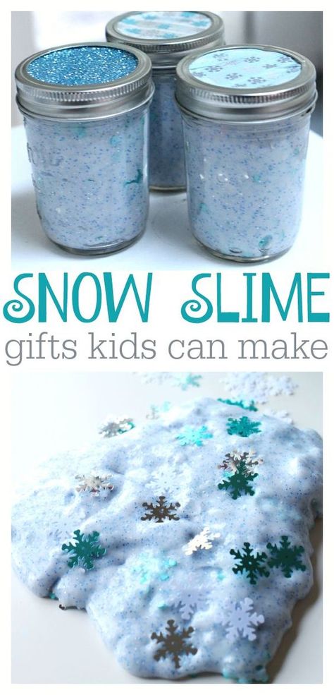 Snow Slime, Gifts Kids Can Make, Holiday Crafts For Kids, Winter Crafts For Kids, Homemade Christmas Gifts, Winter Kids, In A Jar, Christmas Crafts For Kids, Winter Fun