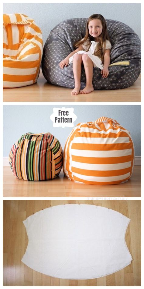 DIY Fabric Beanbag Free Sewing Patterns for Kids - DIY Tutorials Free Sewing Patterns For Kids, Make A Bean Bag Chair, Patterns For Kids, Bean Bag Chairs, Bag Chairs, Free Sewing Patterns, Sew Ins, Beginner Sewing Projects Easy, Duck Tape