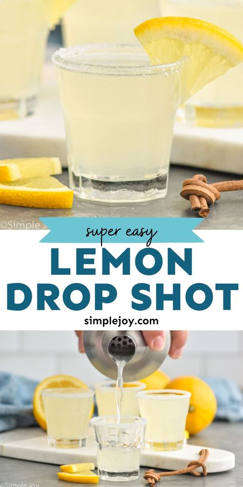 A Lemon Drop Shot is a winner for a reason! Made with three simple ingredients, this is always a fan favorite. Lemon Drop Shot Recipe, Lemondrop Shot Recipe, Winter Vodka Cocktails, Lemon Drop Drink, Lemon Drop Recipe, Shots Alcohol Recipes, Lemon Drop Shots, Lemon Shots, Lemon Drop Cocktail