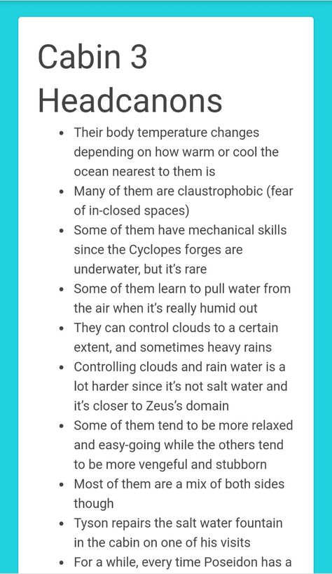Cabin 20 Headcannons, Cabin 3 Aesthetic Pjo, Posiden Cabin Percy Jackson, Child Of Poseidon Headcanons, Children Of Poseidon Headcanon, Cabin 3 Headcanons, Zeus Cabin Headcanons, Percy Jackson Cabin Headcanons, Ares Cabin Headcanons