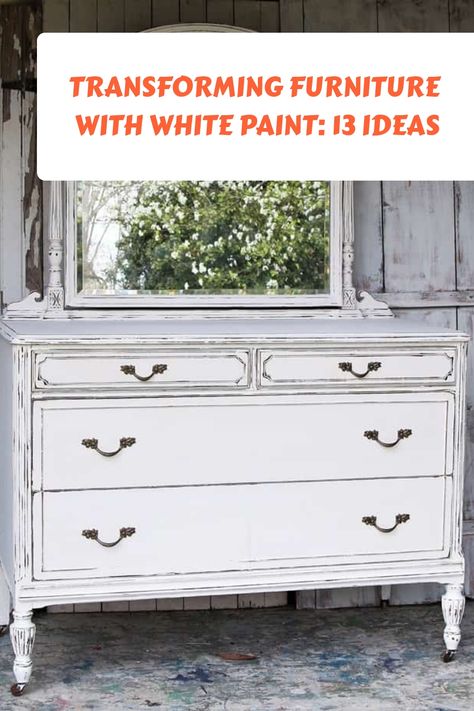 Paint furniture white, and it’s anything but boring! White paint is my go-to for giving any piece of furniture a fresh, clean look. Paint Furniture White, White Painted Dresser, White Painted Dressers, White Chalk Paint Furniture, White Distressed Furniture, Antique White Paints, Orange Furniture, Painting Antique Furniture, Painted Bedroom Furniture