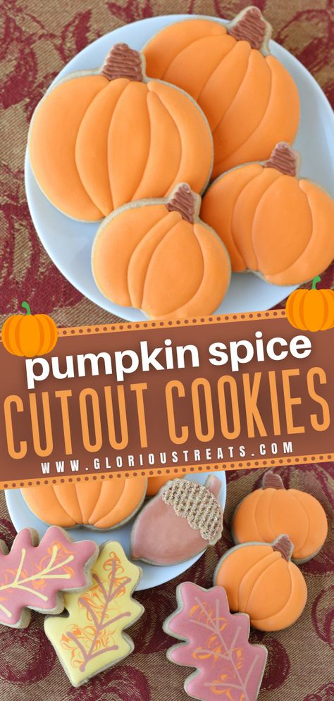 Spice Cutout Cookies, Pumpkin Spice Sugar Cookies, Fall Decorated Cookies, Spice Sugar Cookies, Fall Cookie Recipes, Cut Out Cookie Recipe, Pumpkin Sugar Cookies, Cutout Cookies, Pumpkin Spice Cookies