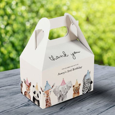 Realtor Open House Home Shape Treat Box | Zazzle Party Animals Birthday, Animal Party Favors, Animal Theme Birthday, Wild Birthday Party, Favor Boxes Birthday, Animal Party Theme, Zoo Birthday, Children Party, Animals Birthday