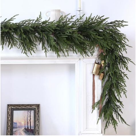 Norfolk Pine Garland - 9ft Artificial Christmas Garland Long Faux Greenery Garland for Holiday, Fireplace, Mantle, Window, Stairs, Indoor, Outdoor Decor Garland Around Kitchen Sink Window, Outdoor Deer Christmas Decor, Christmas Decor Greenery, Fireplace Mantel Garland, Costco Garland Christmas Decor, Red And White Mantle Christmas, Townhouse Outdoor Christmas Decor, Vaulted Ceiling Christmas Decor, Walmart Christmas Garland