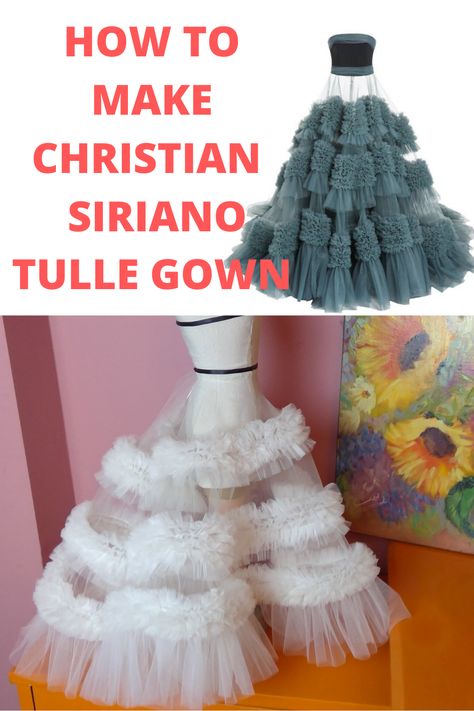 in this tutorial I show you how to make this beautiful tulle gown by christian siriano,enjoy,and if you like the video ,do not forget to like and subscribe,thank"s Ball Gown Tulle Dress, Ruffled Tulle Skirt, How To Sew Tulle To A Dress, Tulle Sewing Techniques, Tulle Ruffles Diy, Diy Ball Gown How To Make, How To Sew Tulle Ruffles, Tulle Dress Pattern Diy Tutorial, Tulle Techniques