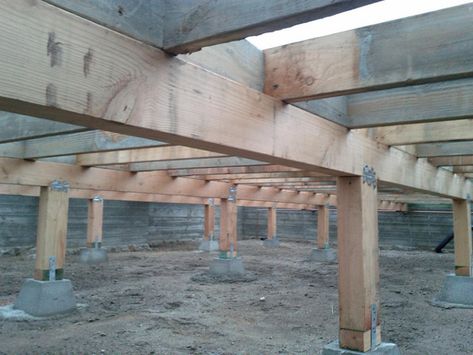 Post And Beam Foundation, Pier And Beam Foundation, Building A Basement, Beam House, Foundation Design, Framing Construction, Building Foundation, Building A Porch, Foundation Repair