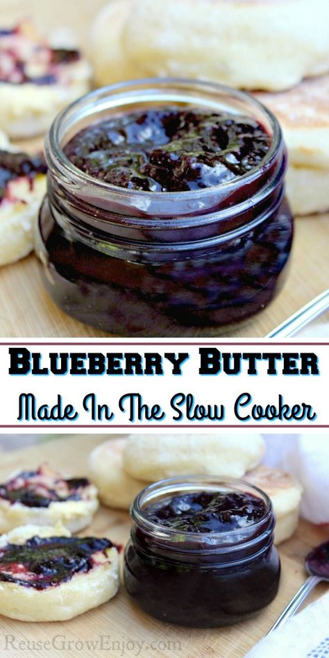 Have a bunch of blueberries you need to use? Grab the slow cooker and make this amazing blueberry butter! Homemade Butter Recipes, Blueberry Butter, Flavored Butter Recipes, Butter Recipes Homemade, Canning Jam Recipes, Home Canning Recipes, Crockpot Healthy, Jam Recipes Homemade, Butter Recipes