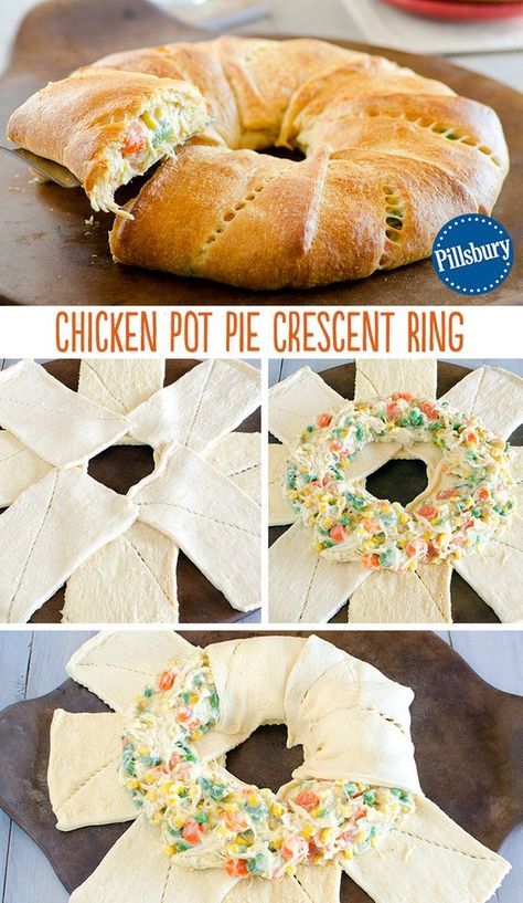 Chicken Pot Pie Crescent Ring, Crescent Ring Recipes, Crescent Recipes, Pillsbury Recipes, Crescent Ring, Pampered Chef Recipes, Crescent Roll Recipes, Crescent Rolls, Chicken Pot