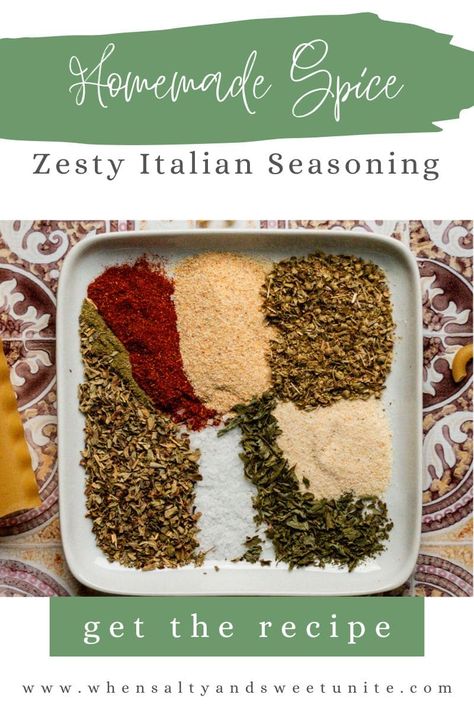 My Homemade Zesty Italian Seasoning Mix is the perfect spice blend to use on all your favorite recipes. With mix of some classic Italian herbs such as oregano and basil, this spice mixture gets its zing from sweet paprika, garlic and onion powder. Garlic And Herb Seasoning Recipe, Italian Seasoning Mix Recipe, Italian Seasoning Mix, Italian Seasoning Recipe, Homemade Italian Seasoning, Zesty Italian Dressing, Italian Dressing Mix, Healthy Food Swaps, Sweet Paprika