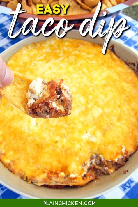 Seasoning Ground Beef, Ground Beef Taco Dip, Hot Taco Dip, Easy Taco Dip, Cream Cheese Taco Dip, Mexican Dip Recipes, Taco Dip Easy, Refried Bean Dip, Baked Dips