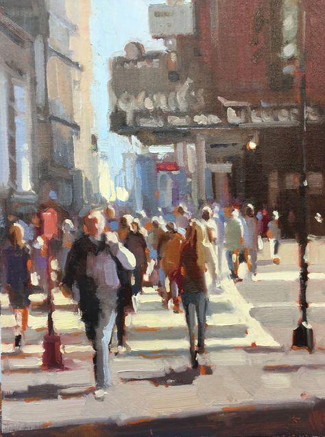 Urban Oil Painting, Landscapes With People, Café Painting, People On Street, City Landscape Painting, Carol Marine, People In The City, Street Landscape, Urban Painting