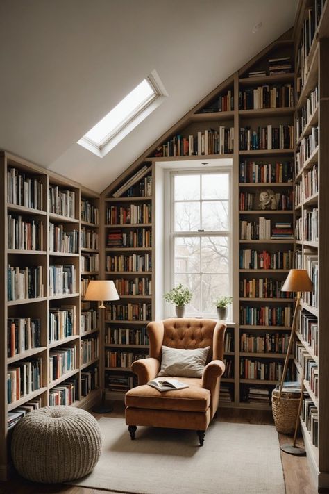 Small Attic Office, Attic Office Ideas, Reading Nook In Bedroom, Low Ceiling Attic Bedroom, Diy Reading Nook, Modern Attic, Kids Nook, Attic Room Ideas, All About Books