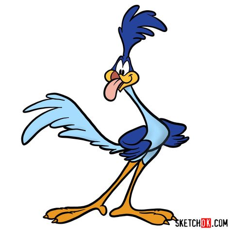 How to draw the Road Runner - Step by step drawing tutorials Road Runner Cartoon Drawing, Loony Tunes Drawing, Road Runner Drawing, Road Runner Tattoo, Road Runner Cartoon, The Road Runner, 3d Vinyl, Camper Car, Easy Drawing Guides