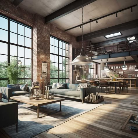 Industrial Living Room Design, Industrial Style Living Room, Industrial Living Room, New York Loft, Industrial Living, Industrial Livingroom, Loft Decor, Home Decor Ideas Living Room, Urban Industrial