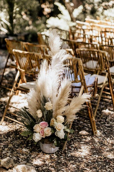 Givenchy Bridal, Wedding With Pampas, Acrylic Wedding Decor, Emma Beaumont, Pampas Wedding, Mallorca Wedding, Wedding Pews, Grooms Suit, Grass Wedding