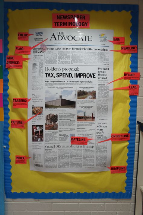 Parts of the Newspaper Journalism Classroom Decor, Teaching Yearbook, School Newspaper, Student Newspaper, Class Displays, Classroom Newsletter, Literary Analysis, Arts Ideas, Media Literacy