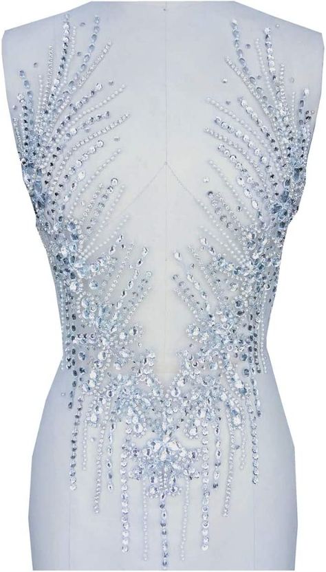 Amazon.com: Zbroh Pure Handmade Rhinestones Applique on white net Sew on Beads Trim Patches for Wedding Dress 23x13 Inches (silver) Bodice Applique, Applique Wedding, Diy Rhinestone, For Wedding Dress, Rhinestone Appliques, Rhinestone Dress, Rhinestone Designs, Beaded Trim, Beaded Material