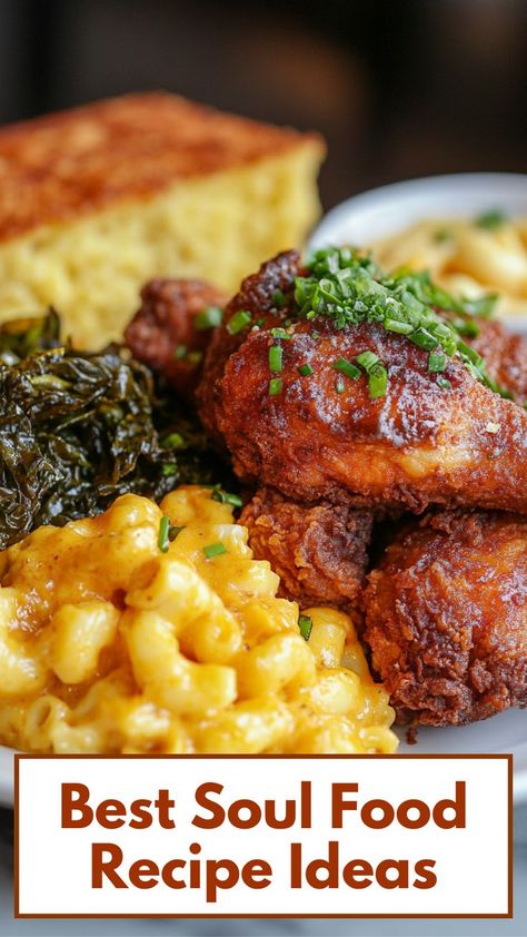 Discover the best soul food recipe ideas that bring comfort and flavor to your table. From classic fried chicken to creamy mac and cheese, these mouthwatering dishes will satisfy every craving. Dive into our collection and start cooking up some soulful meals today. Get inspired by the rich, flavorful tradition of soul food and create unforgettable dishes for your family and friends. Explore these delicious recipes now! via @restaurantclicks Easy Southern Food Recipes, Sunday Southern Dinner Ideas, Black Sunday Dinner Ideas, Southern Dinner Recipes Soul Food, Southern Dinner Ideas Soul Food Meals, 5 Course Meal Ideas, Southern Meal Ideas For Dinner, Sunday Dinner Ideas Soul Food Southern, Southern Food Recipes Deep South