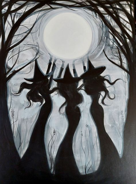 Witch painting by C.Z.G Witch Drawings Simple, Witch Art Painting, Witch Painting Aesthetic, Goth Aesthetic Painting, Witch Silhouette Painting, Witchy Artwork Easy, Abstract Witch Art, Halloween Moon Painting, Witch House Painting