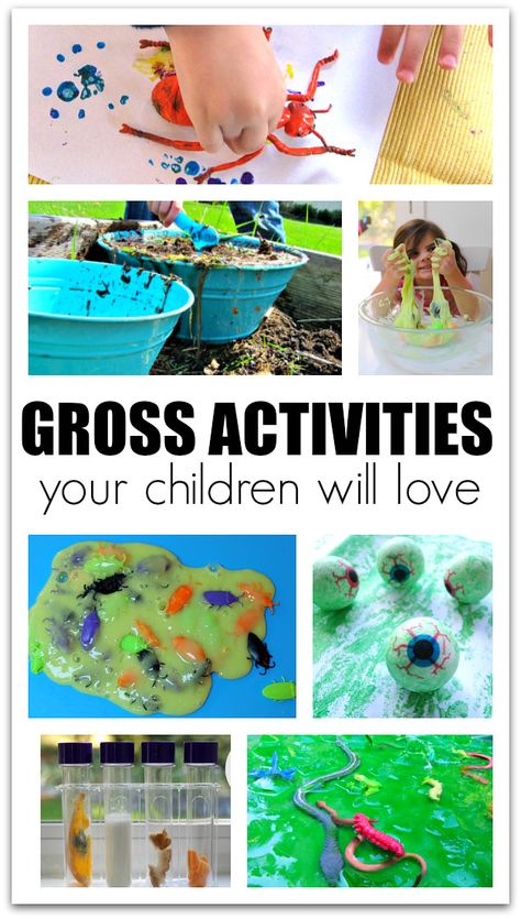 Slime, Goo, and Other Gross Activities For Kids - yucky and fun! Sensory Play Toddlers, School Age Activities, Gross Motor Activities, Activities For Children, Science Activities For Kids, Afterschool Activities, After School Program, Education Kindergarten, Camping Activities