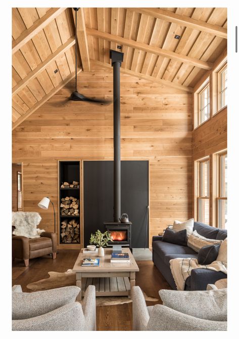 Modern Cabins In The Woods Architecture, Cabin Style Basement, Modern Knotty Pine Living Room, Mountain Interior Design Rustic, Cabin Update Ideas, Norwegian Home Design, Luxury Cabin Aesthetic, Colorado Cabin Interior, Cabin Tv Wall