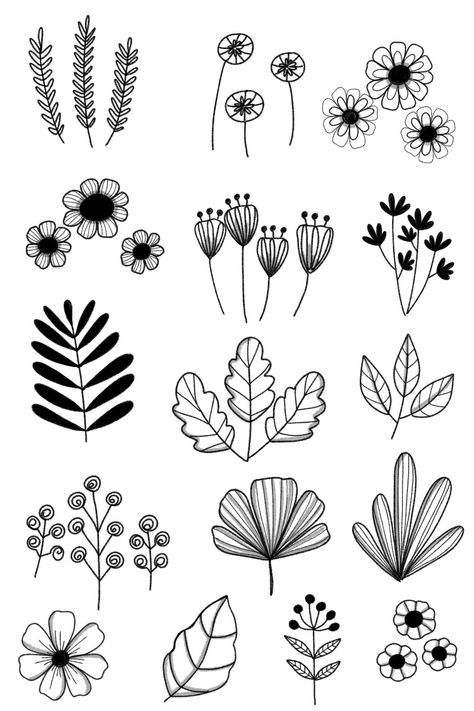 Simple Flower Drawing How To, Botanical Sketches Simple, Line Art Floral Pattern, Floral Doodles Simple, Easy Doodle Art Flower, Flower Doodles Simple, Abstract Flowers Drawing, Simple Flower Design Pattern, Basic Flower Drawing