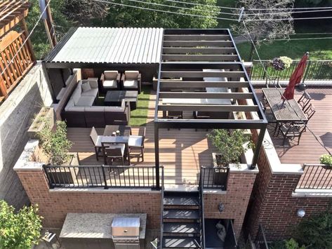 Rooftop Deck With Outdoor Bar & Dining - Chicago, IL - Roof Decks, Pergolas, and Outdoor Living Spaces Rooftop Chicago, Rooftop Ideas, Roof Terrace Design, Rooftop Patio Design, Rooftop Terrace Design, Rooftop Design, Rooftop Patio, Rooftop Deck, Patio Roof