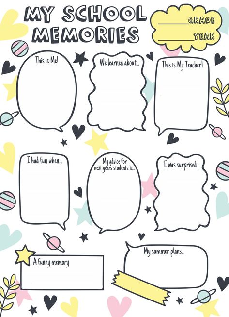 My Summer Memories, Children Day Activities For Kids, School Memory Book Printables, Printable All About Me, Children's Day Activities, Memory Book School, All About Me Printable, All About Me Worksheet, Get To Know Yourself