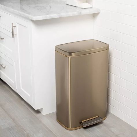 45l Rectangle Step Trash Can Gold - Made By Design™ : Target Kitchen Trash Can, Trash Disposal, New Kitchen Gadgets, Metal Steps, Kitchen Trash, Spice Containers, Farmhouse Style Kitchen, Old Kitchen, Trash Bins