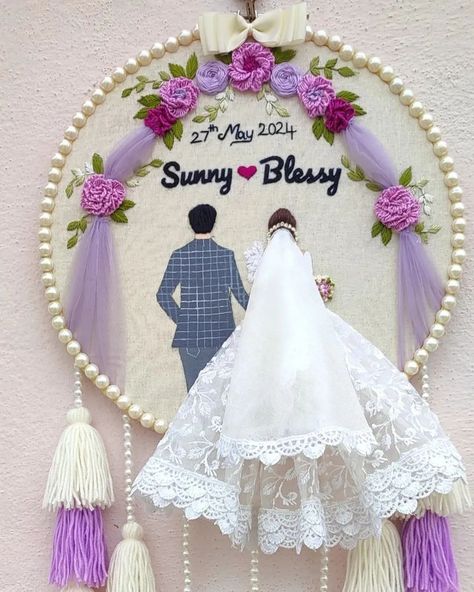 🤍💜 Customized handmade wedding hoop 💖🥳 . . Available in 12 inches ✨🤍 Dm us for order 🎁 . . .#embroideryhoop #weddinghoops #hoopartembroidery Hand Embroidery Hoop Designs, Embroidery Designs Wedding, Embroidery Calendar, Wedding Embroidery Hoop, Bengali Poems, Hoop Art Embroidery, Wedding Hoop, Aari Designs, Wedding Crafts Diy