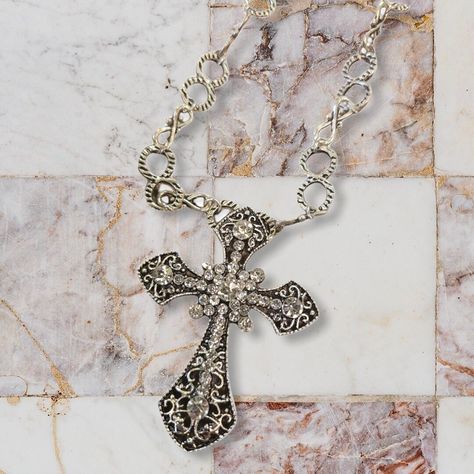 Large Cross Necklace, Long Cross Necklace, Ornate Cross, Pendant Necklace Long, Large Pendant Necklace, Crystal Cross, Religious Cross, Silver Cross Pendant, Religious Jewelry