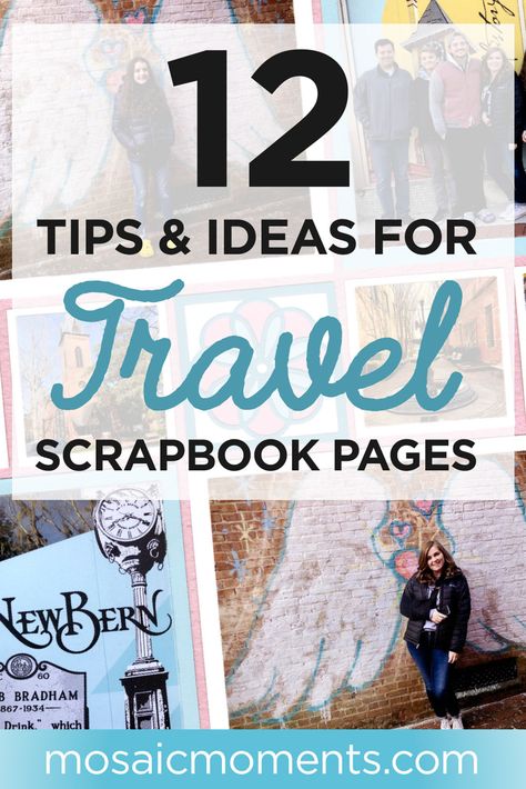 12 Tips & Ideas for Travel Scrapbook Pages - Mosaic Moments Travel Scrapbook Layouts Ideas, Scrapbook Map Ideas, Scrapbook Ideas For Vacations, Travel Scrapbooking Ideas Layout Simple, Travel Scrapbook Pages Ideas Photo Layouts, Scrapbook Ideas For Holidays, Scrapbook Book Pages, Cathedral Scrapbook Layout, Travel Scrapbook Pages Photo Layouts