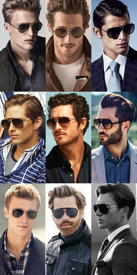 Men's Aviator Sunglasses Lookbook Oval Face Men, Face Shape Sunglasses, Best Mens Sunglasses, Glasses For Your Face Shape, Sunglasses Men Vintage, Mens Sunglasses Fashion, Sunglasses Outfit, Sunglasses Mens, Aviator Sunglasses Mens