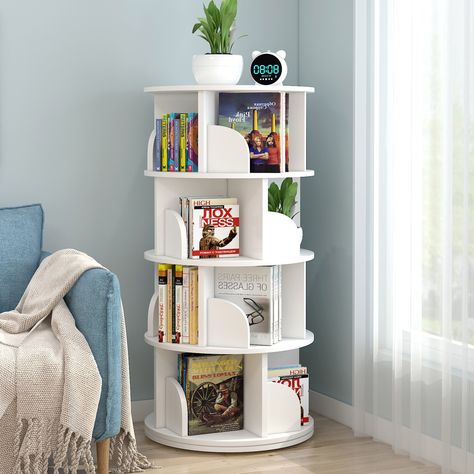 Sanctuary 360-degree Rotatory 5 Tier Bookshelf Display Shelf Bookcase Organizer Rotating Bookshelf, Tiered Display Shelves, Tall Bookshelves, Ikea Bookshelves, Bookcase Organization, Bookshelf Organization, Estantes Flotantes, Vertical Frames, Display Storage