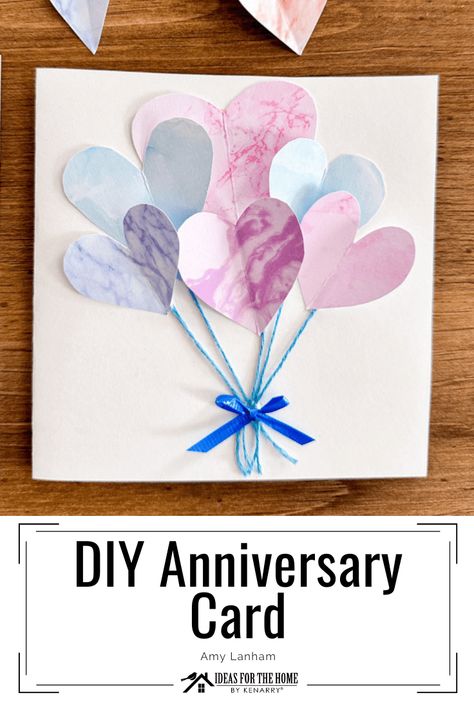 A simple balloon heart DIY anniversary card is the perfect way to tell your significant other that you love having them in your life. Learn how to make this paper heart craft on Ideas for the Home by Kenarry. #IdeasForTheHome #Kenarry Diy Anniversary Card, Anniversary Card For Parents, Diy Anniversary Cards, Anniversary Crafts, Balloon Heart, Anniversary Diy, Heart Craft, Anniversary Cards Handmade, Wedding Card Diy