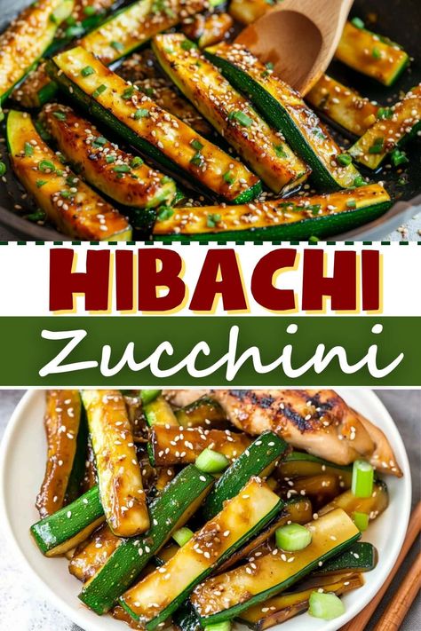 Bring the Japanese steakhouse into your kitchen with this hibachi zucchini! Seasoned with garlic, soy sauce, ginger, and sesame oil, it's impossible to resist! Soy Sauce Zucchini, Grilled Asian Vegetables, Asian Zucchini Side Dish, Healthy Japanese Recipes Clean Eating, Korean Zucchini Side Dishes, Zucchini Teriyaki, Hawaiian Vegetables Side Dishes, Asian Zucchini Recipes, Zucchini Meal Prep