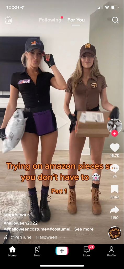 2024 Duo Halloween Costumes, Tan Halloween Costumes, Word Play Costumes Ideas, Halloween Costumes Frat Party, Ups Halloween Costume Women, Amazon Costume Woman, Halloween Outfits Best Friends, College Unique Halloween Costumes, Funny College Halloween Costume Ideas