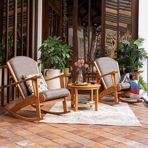 Amazon.com : Cambridge Casual Auburn Padded Upholstered Outdoor Adirondack Chair : Patio, Lawn & Garden Gazebo Fire Pit, Front Porch Rocking Chairs, Patio Table And Chairs, Deck Pergola, Teak Rocking Chair, Wicker Rocking Chair, Rocking Chair Porch, Porch Chairs, Rocking Chair Set