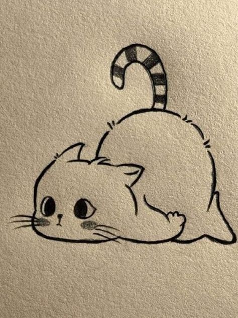 If you adore chibi style drawings, try this sketch idea of a cute little cat or kitten. This is a such as easy drawing that even beginners can do it! Doodles Bonitos, Lukisan Comel, Bahasa Jepun, Gatto Carino, Cute Easy Doodles, Desen Realist, Cute Sketches, Desen Anime, 강아지 그림