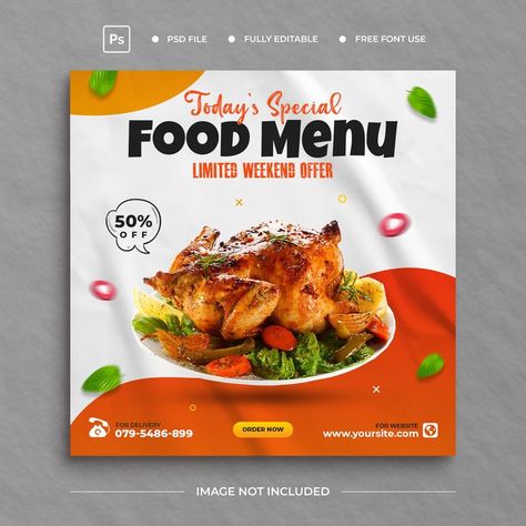 Restaurant Social Media, Food Banner, Facebook Post Template, Food Menu Design, Chicken Feed, Meal Delivery Service, Facebook Post, Food Poster, Online Food