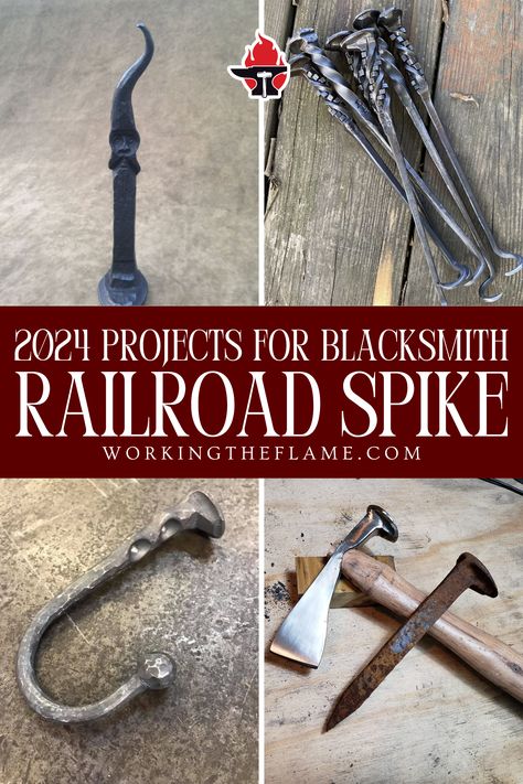 Railroad Spikes Ideas, Forging Ideas Blacksmithing, Railroad Spike Projects, Railroad Spike Welding Ideas, Forging Ideas, Blacksmith Ideas, Blacksmithing Ideas, Railroad Spike Ideas, Rail Road Spikes Ideas