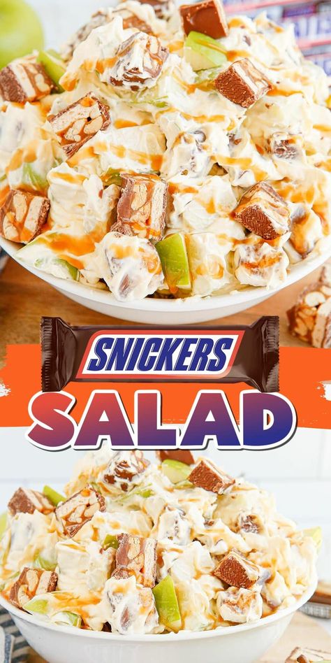 Snickers Salad Recipe, Apple Snickers Salad, Snickers Dessert, Desert Salads, Dessert Salad Recipes, Caramel Apple Salad, Snicker Apple Salad, Snickers Salad, Apple Salad Recipes